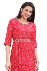 Pink Designer Multi-Tiered Modal Kurti with Buti Print and Embroidery
